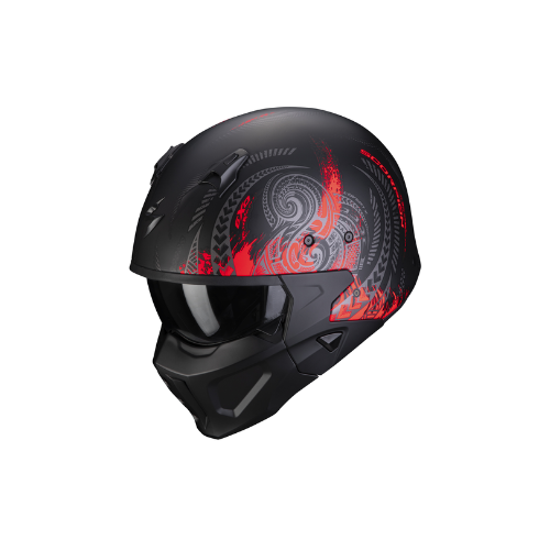 Scorpion EXO Covert X Tattoo Matte Black Red Helmet